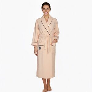 Vintage Diamond Tea Cotton Blend Pink with Black Trim Robe Tie & Pocket